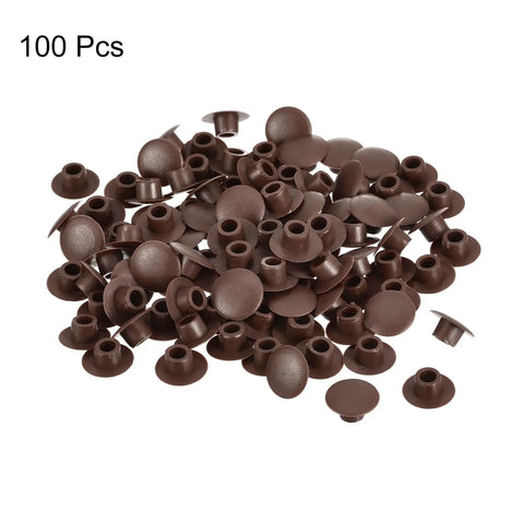 100 Pack Plastic Snap In Screw Hole Plugs 6mm Diameter Flush Shelf Button Caps For Furniture Cabinet Cupboard Dark Brown