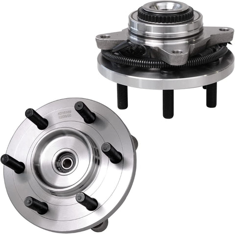 4WD Front Wheel Bearing Hub Brake Kit For 2015 2016 2017 Ford F-150 6 Lug With Front Ceramic Brake Pads Rotors Hubs And Brake Cleaner Fluids Included Today - close-up of hub assembly components