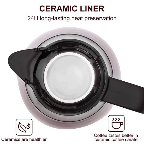 Top view of 68Oz Ceramic Liner Thermal Carafe With Vacuum Insulation showing ceramic interior and easy pour spout.