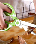 Heavy Duty Kitchen Scissors In Stainless Steel Upgrade Poultry Shears For Cutting Like A Boss Dishwasher Safe Meat And Food Scissors For Deboning Slicing Trimming And Quick Kitchen Prep. Green stainless steel kitchen scissors cutting shrimp