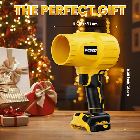 Cordless 20V Max Leaf Blower with 40000 RPM brushless motor on table with gift boxes, no battery or charger included