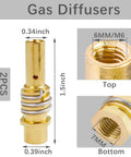 Gas diffusers for MIG welding, 2 pieces, 0.34 inch diameter, 1.5 inch length, brass material, part of Top Tier 14-Piece MIG Welder Accessory Kit.