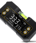 No Fuss Wireless Digital Angle Finder Tool With Dual Axis Alignment And Spot On Accuracy featuring a large LCD screen and bubble level.