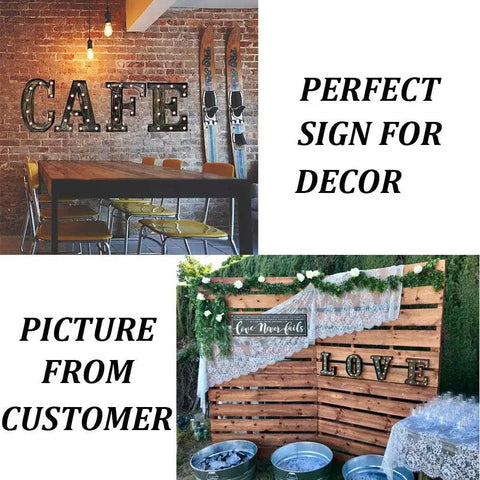 Super Sweet Vintage Industrial Led Marquee Letter A Totally Lit Alphabet Wall Sign For Home Bar Cafe Wedding Birthday Party Decor Battery Powered Rustic Room Accent displayed in cafe ambiance with wooden decor.