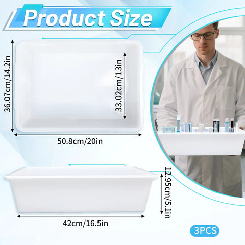 Three Pack Polypropylene Containment Trays For Lab Use 20 L By 14 W By 5 H Rectangular Lab Tray For Sterilizing And Drying Lab Supplies Durable
