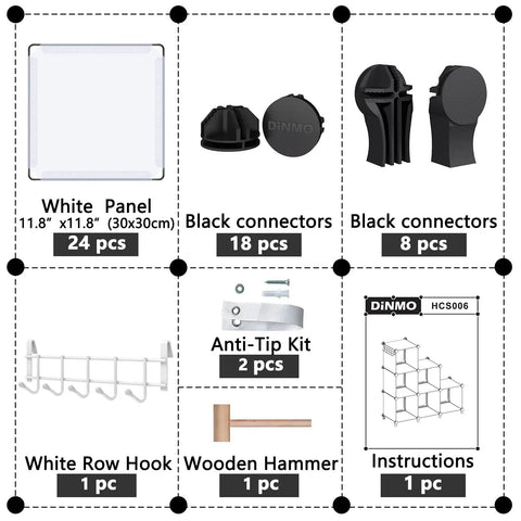 Components of Six Cube Storage Organizer Bookcase And Display Shelf With Wooden Mallet For Home Office Bedroom Bathroom White.