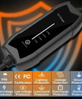 Portable Ev Charger Type 2 To Nema 515 Plug 16 Amp 110 Vac With 16 Foot Cable Ip65 Rated device showing adjustable current features.