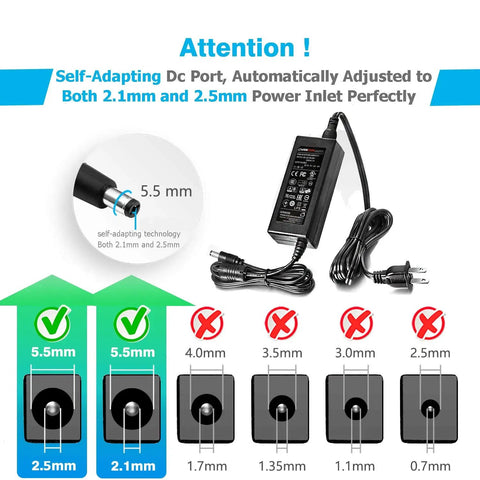Diagram of UL Listed 12V 5A Power Supply 60W AC DC Switching Adapter Wall Wart Converter 100-240V Input 50-60Hz connectors.