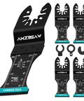 Heavy Duty Five Piece Carbide Oscillating Multi Tool Blades For Cutting Bolts Screws And Sheet Metal displayed with measurement markings.