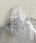 Grippy Wall Mount Hook With Heavy Duty Adhesive Strip No Stress Drilling Required on wet tile, showing clear pc grip mount for kitchen use.