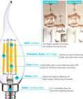 Close-up of 16 Pack Candelabra LED Bulbs 100 Watt Equivalent 800 Lumens Soft White 3000K Dimmable CA11 Flame Tip Clear Glass Damp Rated E12 Base UL Listed Brighten Up Your Home Chandeliers And Sconces features.