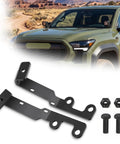 Heavy Duty Hole Free Ditch Light Brackets For 2024 2026 Toyota Tacoma And 2022 Plus Tundra With 2025 Plus 4Runner Hood Mount Led Pods, black steel brackets with bolts.