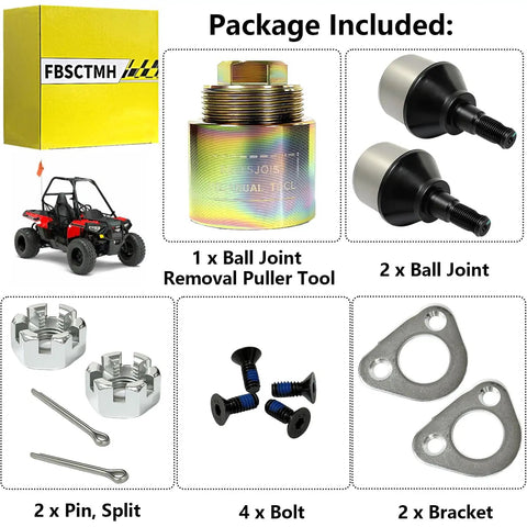 Heavy Duty Ball Joint Kit With Tool And Bracket For ATV And UTV Models Including Sportsman Ranger Ace Magnum Scrambler Trail Blazer Trail Boss Xpedition And More Fits 2x4 And 4x4 Versions Durable Upgrade, kit contents