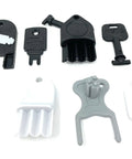 Master Dispenser Key Ring Set With 27 Common Paper Towel And Toilet Paper Keys for Janitors shown with black, white, and gray keys.