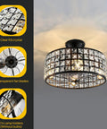 Industrial 18 Inch Ceiling Fan With Light Remote Control In Black Farmhouse Metal Cage With Wood Vintage Vibe Enclosed Ceiling Fan
