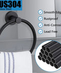 Matte Black Towel Ring For Bathroom And Kitchen Wall Mount, Heavy-Duty Stainless Steel Towel Holder with white towel, close-up.