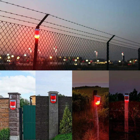 2 Pack Solar Security Light Alarm With IP65 Waterproof LED Motion Sensor and Flashing Outdoor Lamp on fences and posts