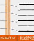 Heavy Duty Swage Lag Screws For Cable Railing 80 Pack One Eighth Inch Cable Railing Hardware Kit T316 Stainless Steel Left And Right Handed Threads For Wood Post Deck And Stair Railing System; metal screws and installation tools displayed.