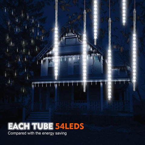 Outdoor Meteor Shower LED Lights 540 LEDs Across 10 Tubes 19.7 Inch Waterproof Icicle String Lights On House Roof