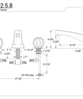 Technical diagram of Old School Americana Roman Tub Filler in polished brass deck mount three hole setup, 8.25in spout reach.