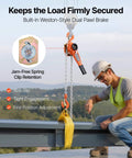 Man operating 1 Ton Lever Chain Hoist With 10 Ft Lift G80 Chain Dual Pawl Mechanical Brake 360 Degree Hooks in outdoor setting