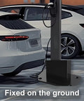 Heavy Duty Galvanized Steel Ev Charger Cover And Holder Beefs Up Your Setup While Keeping Gear Dry Weather Wicked Outdoor Box With Secure Mounting Base For Garages Or Parking Lots fixed on concrete, showing charging port and secure base.