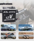 Waterproof 45Kg Beefy Torque RC Servo 12V Programmable Metal Gear Coreless Digital Smart Servo For One Eighth And One Tenth RC Cars And Trucks Control Angle 180 Degrees SA75CVSW V2 with application examples for trucks, boats, crawlers, and airplanes.