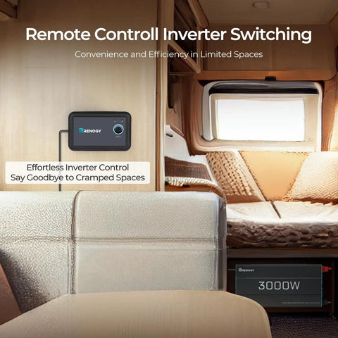3000W Pure Sine Wave Power Inverter, 12V DC To 110V 120V AC, 6000W Peak, 16.4 Ft remote controller in RV interior