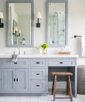 Bathroom vanity with gray cabinets featuring Matte Black Cabinet Knobs 25 Pack Stainless Steel T Bar Drawer Pulls for Cabinets.