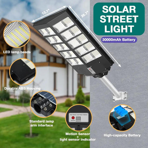 1000W Solar Street Light 80000LM Dusk To Dawn Outdoor Flood Lights Waterproof Security Lighting With Beast Mode Brightness
