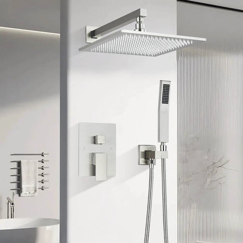 Matte Black Shower Faucet Set With Rain Shower System And 12 Inch LED Square Shower Head Easy Install Durable Mixer Fully Adjustable Water Flow Luxury Bath Upgrade