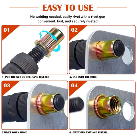180 Piece Metric Rivet Nut Kit With Zinc Plated Carbon Steel Rivnut Inserts M3 M4 M5 M6 M8 installation process