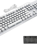 Badass 104 Key Mechanical Gaming Keyboard For PC featuring slick white round keys, retro design and USB connection.
