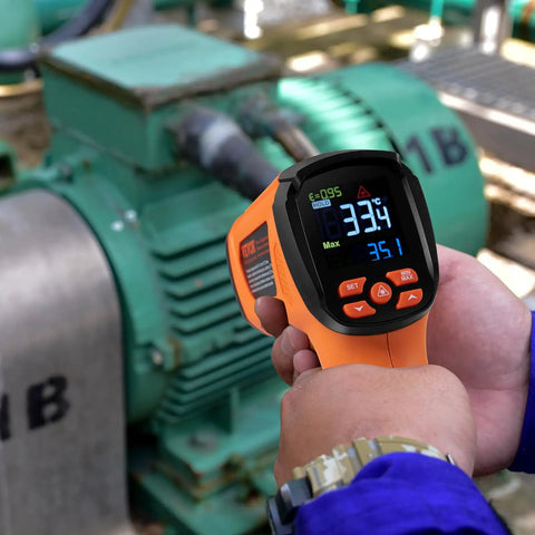 Infrared Thermometer With Dual Laser Non Contact Temperature Gun Handheld IR Heat Temperature Meter Adjustable Emissivity For Metal Smelting Cooking Pizza Oven And Engine Use Range From 40 F To 2732 F Lightning Fast One Quarter Second Readings.