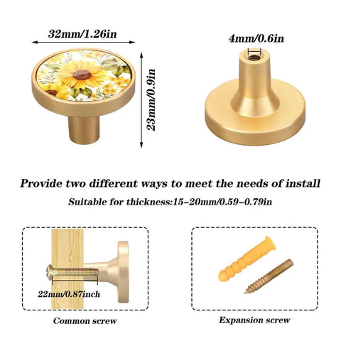 Built Tough As Nails Vintage Sunflower Cabinet Knobs And Drawer Pulls For Kitchen Cupboard Or Dresser Upgrade Set Of 4 Featuring Pure Zinc Alloy Finish dimensions and installation methods.