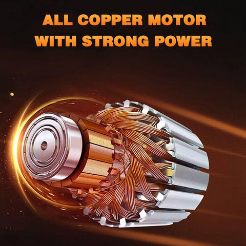 Close-up of an all copper motor showcasing strong power, featuring intertwined copper coils and a metallic casing.
