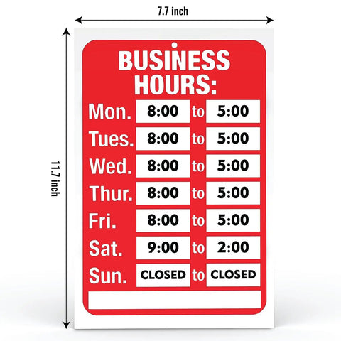 Open Sign For Windows And Doors, Bold Red And White Hours Of Operation Kit, 7.7 By 11.7 Inches with Business Hours Layout