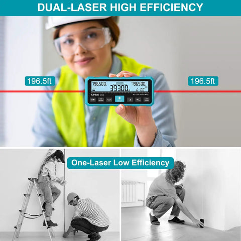 Dual Laser Distance Meter With Bidirectional Laser Emission And Vertical Laser Line Electronic Level Measures In Meters Feet And Inches 393 Feet Range Finder For DIYers Contractors And Pros in use