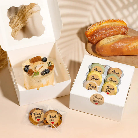 Premium White Cookie Boxes With Clear View Window And Included Thank You Labels 12 Pack Sized At 6X6X3 Inches Ideal For Sorting Desserts Wrapping Care Packages Or Pulling Dope Party Favor Displays