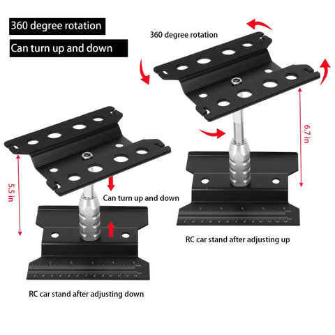 Pro RC Repair Stand Kit with 532 Piece Screw Set and 360 Degree Rotating Work Station showing height adjustment feature.