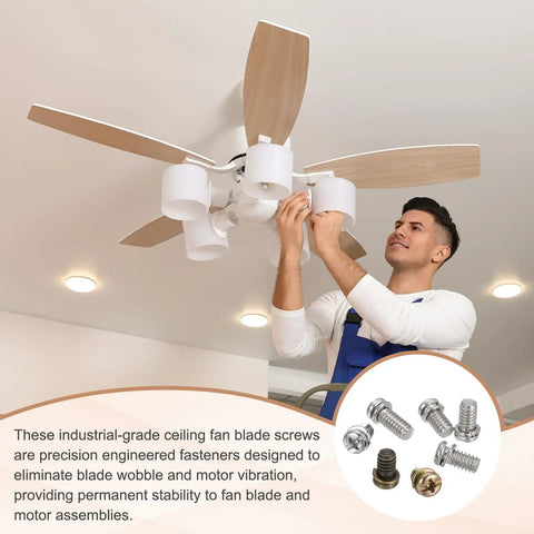 Top Shelf 30 Piece Ceiling Fan Blade Screws 1/4 20 X 3/8 Inch Carbon Steel Phillips Pan Head installed in ceiling fan.