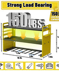 Power Tool Organizer Wall Mount With Hooks Drill Holder And Screwdriver Rack Built In Power Strip Pro Grade Heavy Duty Iron Three Layer Garage Storage Shelf For Workshop Shed Pegboard Basement Yellow shown with load capacity.