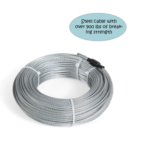 Coiled steel cable for Anti Shock Dog Trolley Runner For Yard And Camping, showing over 900 lbs breaking strength.
