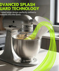 Mess-Free Flour Funnel Attachment for Stand Mixers with Extended Splash Guard, shown on a kitchen counter