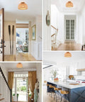 Dope Boho Rattan Semi Flush Mount Ceiling Light With Bamboo Wicker Shade Handmade Farmhouse Fixture in home settings