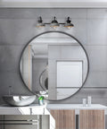 Gladstone 5 Piece All In One Bathroom Set With Matte Black Finish Includes A 3 Light Vanity Fixture With Matte Gray Shades