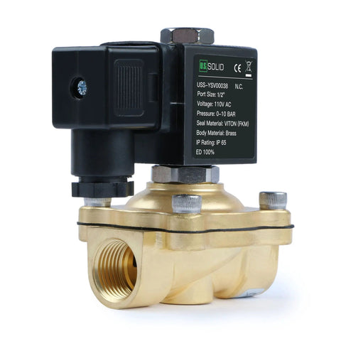 Half Inch Brass Solenoid Valve, 110V To 120V AC, Normally Closed, 10 Bar, Half Inch NPT Thread, Electric Valve For Water Air Diesel
