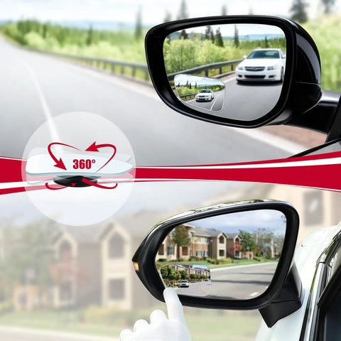 Wide Angle Frameless Blind Spot Mirrors For SUV Truck And RV With 360 Degree Rotating Convex Mirrors Two Pack Featuring Adjustable Swivel Mounts