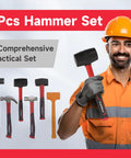 Six-Piece Rubber Mallet Hammer Set With Dead-Blow, Sledge, Stoning, Ball Peen And Claw hammers displayed with professional