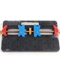 Dual Slot Steel PCB Holder For Soldering IC Chips And BGA Work on black base, showing red and blue clamps